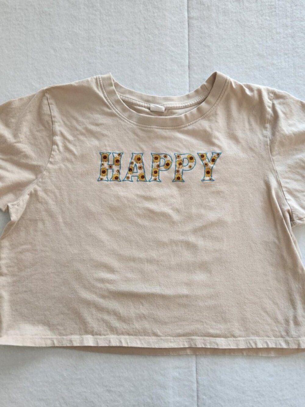Electric Pink Cream Off white Sunflower "happy" graphic tee size large